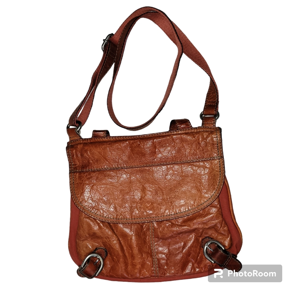 Fossil Lizette Orange Leather and canvas crossbody bag